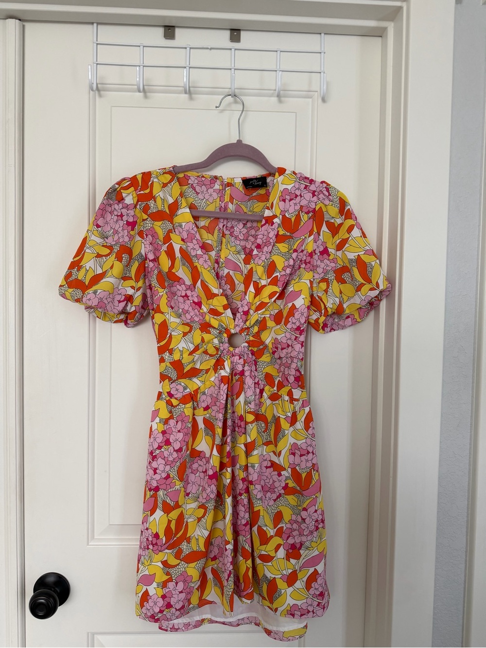 Floral Knot-Front Mini Dress in Pink & Yellow